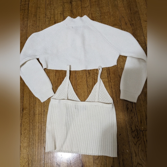 NWT Anthropologie Ivory Two Piece Sweater Set Shrug and Tank Small Petite - Picture 4 of 6